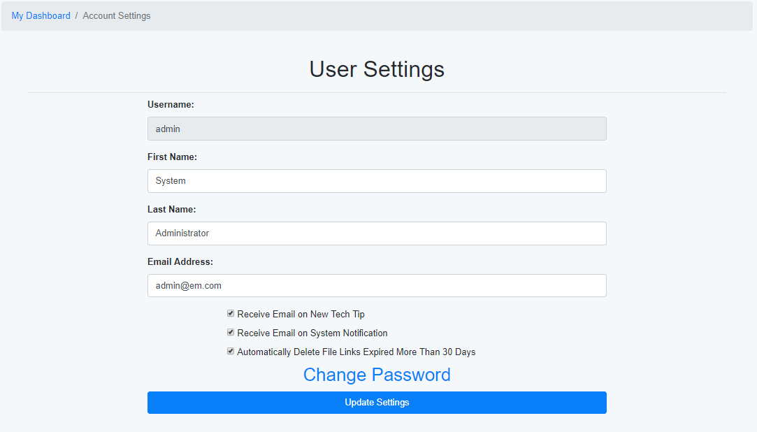 Account Settings Page
