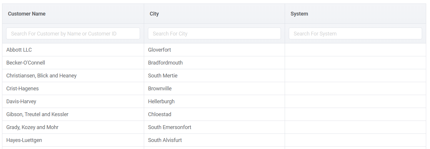 Customer Search Page
