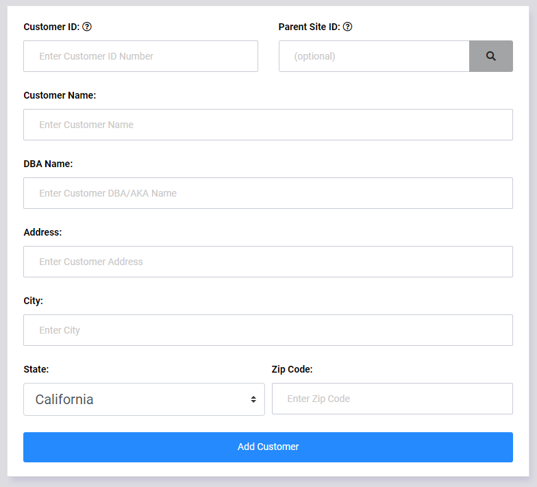 New Customer Form